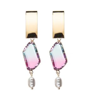 Wholesale Irregular Copper Piece Imitation Pearl Handmade Beaded Earrings Gold Plated from china suppliers