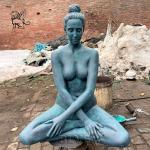 Life Size Yoga Girl Bronze Statue Sitting Metal Meditation Woman Sculpture