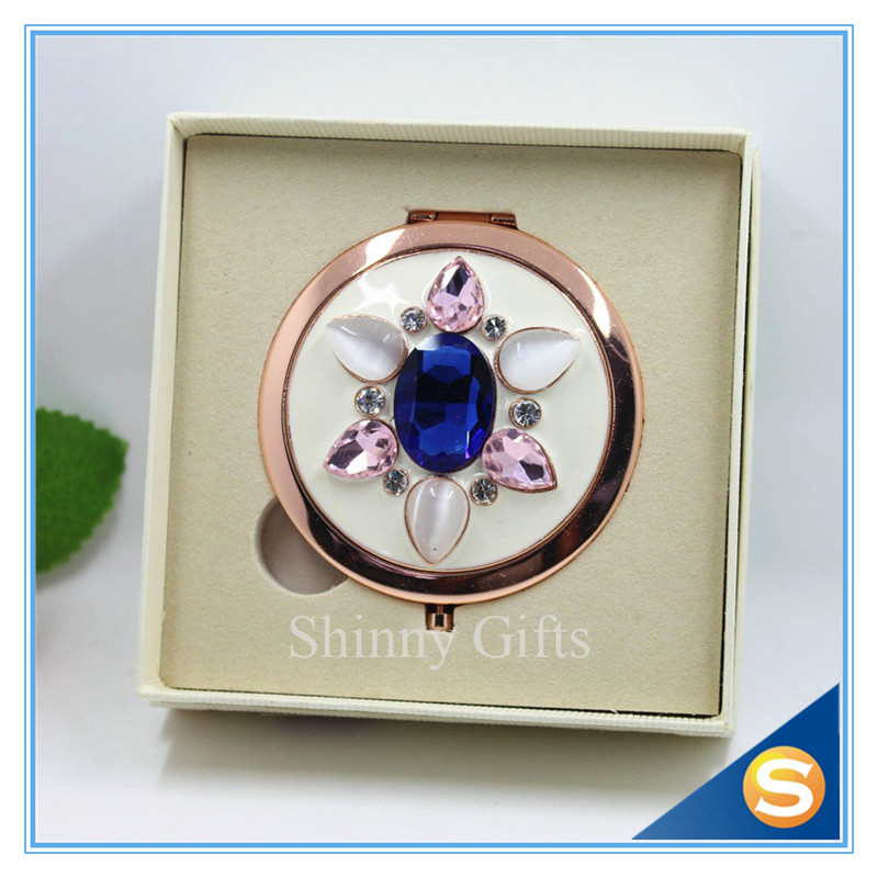 Shinny Gifts Whole Sale Rhinestone Round Shape Metal Cosmetic Mirror