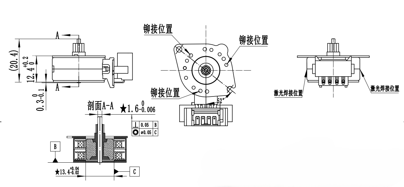 25BY412 12V DC Permanent Magnet Stepper Motor with 7.5° Step Angle and Low Noise ≤35 dB for AC Air Swing