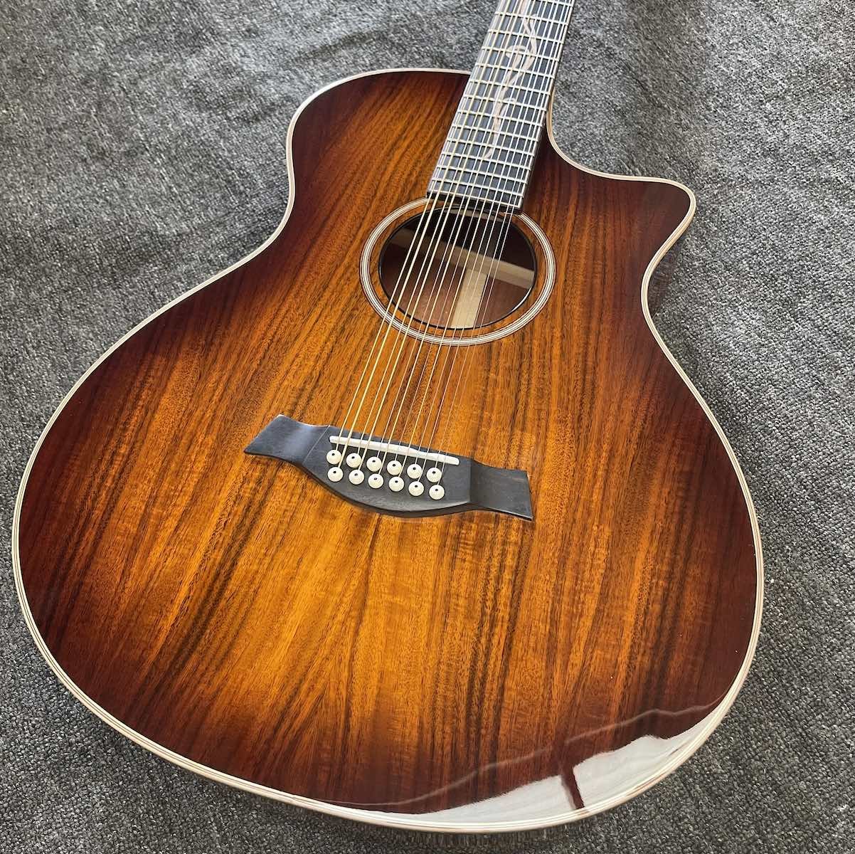Custom 12 Strings KOA Wood Taylor Style Acoustic Guitar Glossing Finish Body Matt Neck Open Tuner
