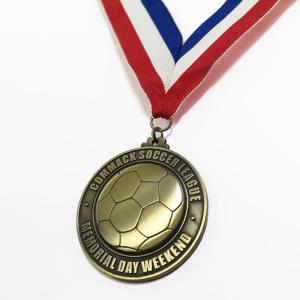 Wholesale Round Antique Bronze Soccer Metal Sports Medal With 3D Blank Back And Polyester Ribbon from china suppliers