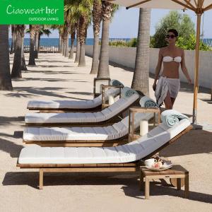 Wholesale Modern Design Outdoor Furniture Garden Swimming Hotel Bed with Luxury Wood Folding Chaise Lounge Chair and Waterproof Cushion from china suppliers