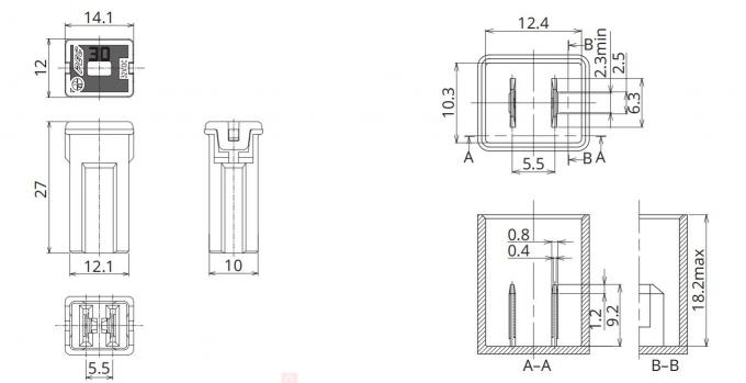 32V Slow Blow Plug In Type Cartridge Fuse SBFC-JT 20A 25A 30A 40A 50A 60A JCASE Fuse Female 1