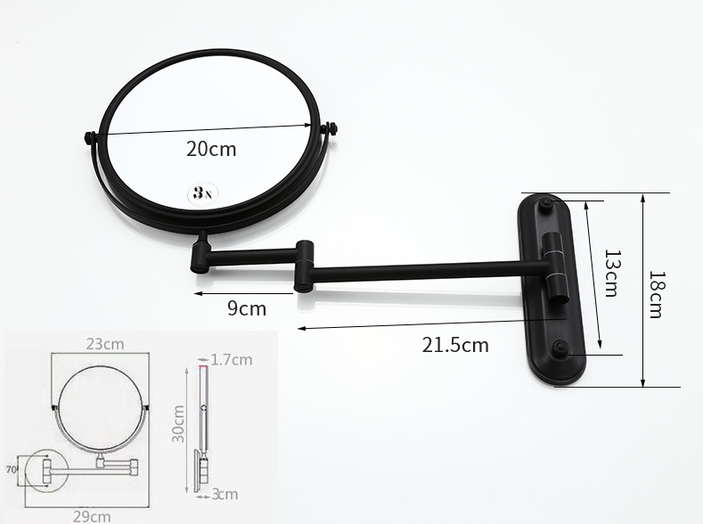 Bathroom Wall Mounted Magnifying Mirror Adjustable stainless steel Telescopic black Mirror 2-Face Mirror for bedroom