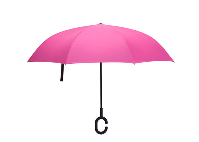 Pink Women Classic C Shaped Handle Umbrella Umbrella For Rain Shine Weather