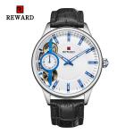 2.5D Mineral Glass Mens Stainless Steel Watches Double Movement Leather Strap