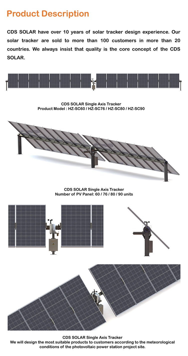 Advanced 30kw 50kw Single Axis Solar Tracking System 2m Automatic Sun Tracking Solar Panel