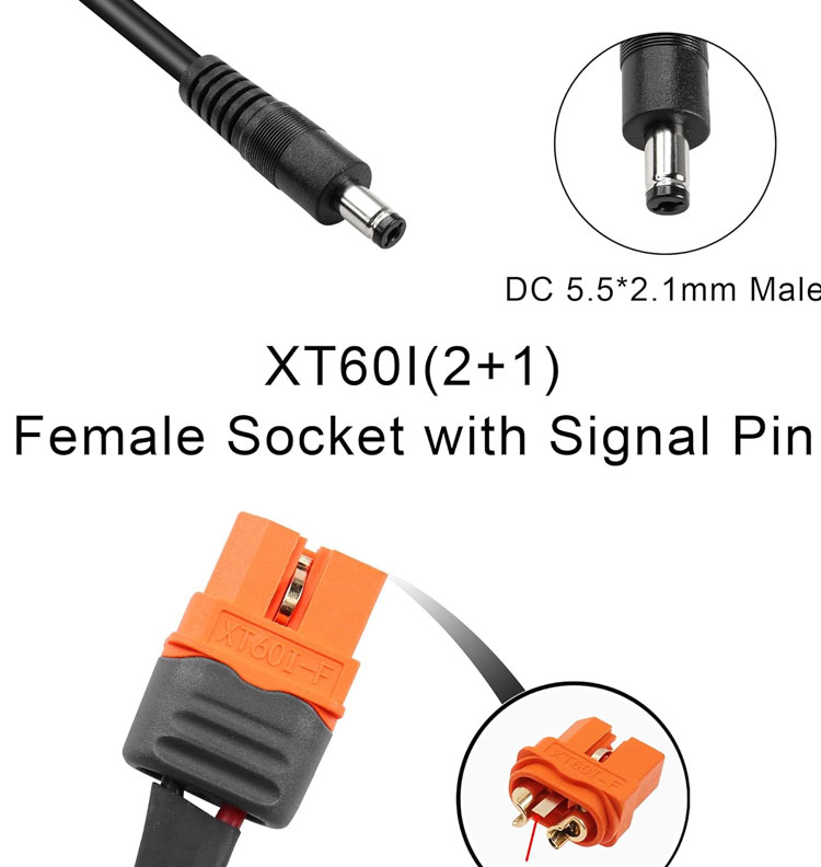 DC 5.5x2.1mm 5.5x2.5mm Plug Male Barrel Jack to XT60 Battery Connector Wire Cable for Solar Panel FPV