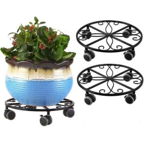 Wholesale Powder Coated Iron Flower Stand with Heavy Duty Casters and Rolling Flower Pot Stand from china suppliers