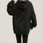Custom Women Black Hoodie Ladies Plus Size Long Sleeve Zip up Sweatshirt Casual