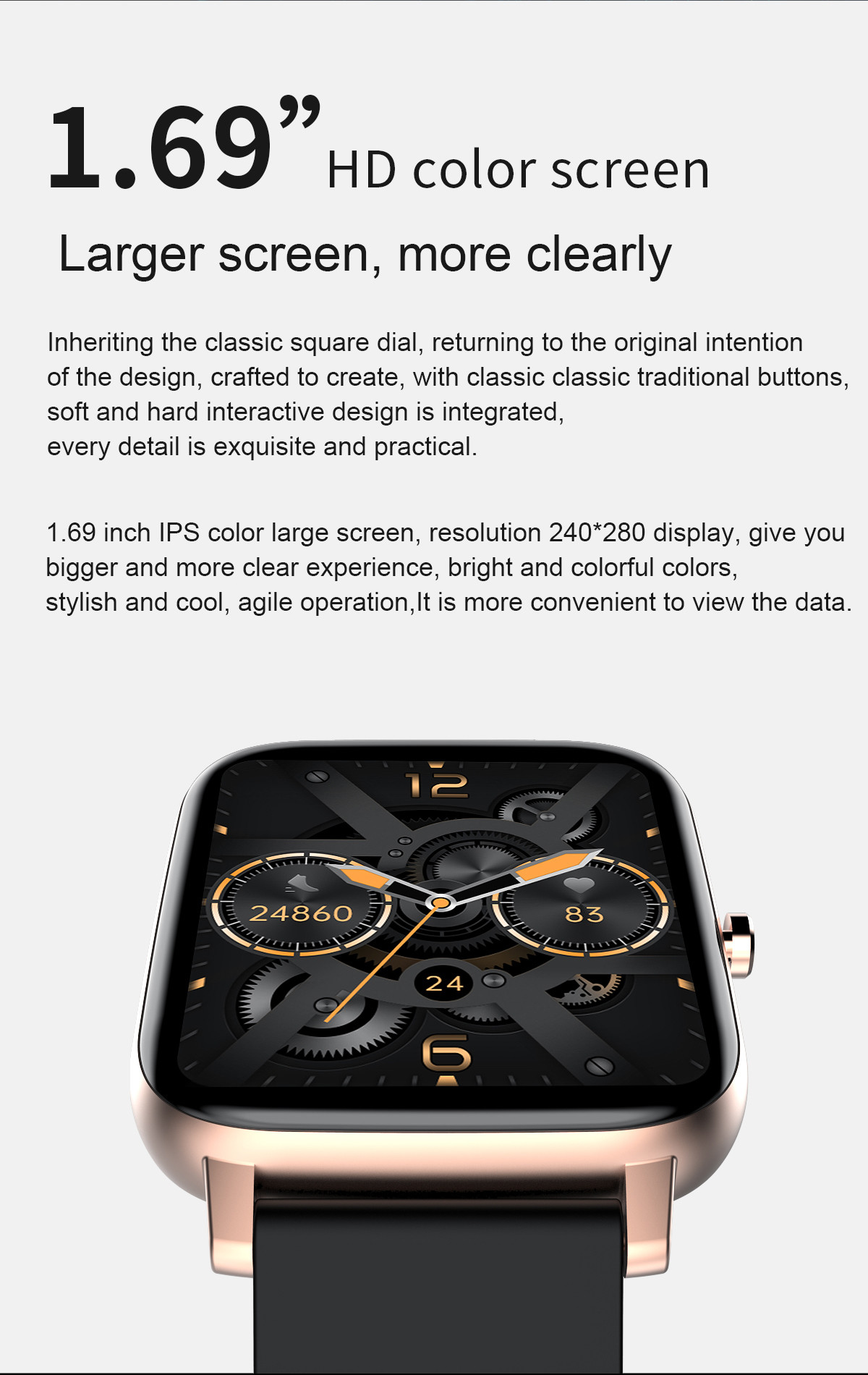 Touch Screen Wristwatch 1.69inch Fitness Tracker Smart Watch