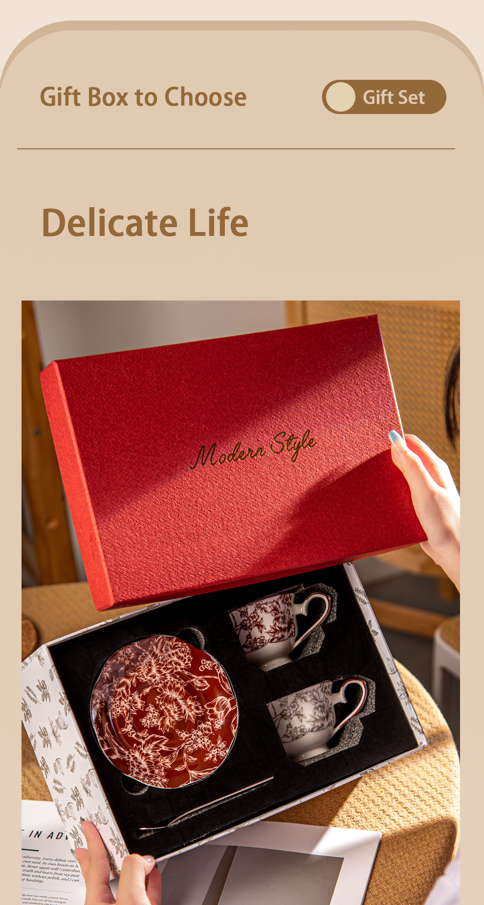 Flower Design Ceramic Valentine Gift Set For Girls 200 Ml Cup And Saucer With Gift Box