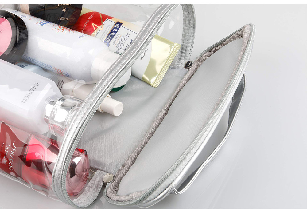 Multi Use Waterproof Silver Leather PVC Cosmetic Toiletry Bag