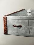 Vintage Retro Side Coffee Table Genuine Leather Aluminium Sheet Drawer Plywood