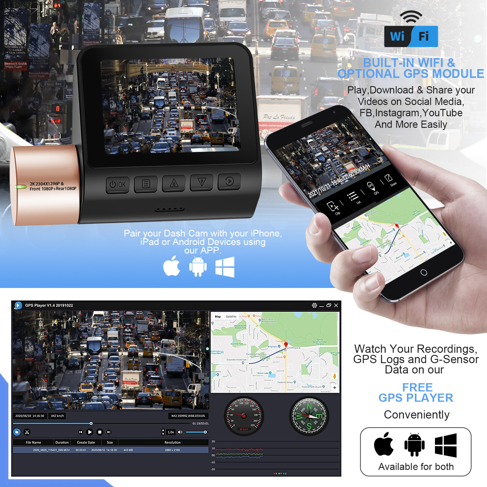 Car Black Box LCD 4K GPS Dash Cam With WIFI GPS Video Recorder