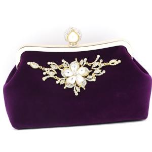 Wholesale Purple Velvet Fabric Evening Clutch Bag For Women Flora Diamond Decoration OEM from china suppliers