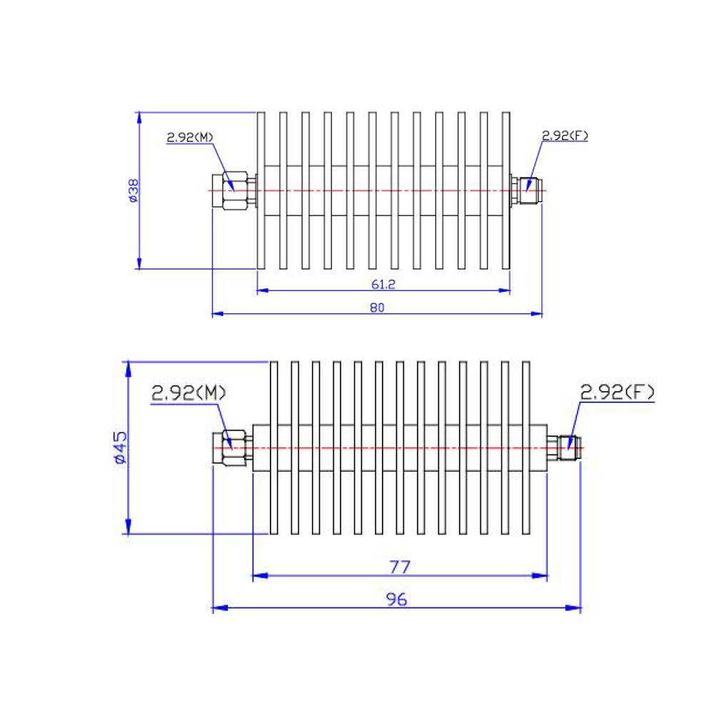 20 W RF Attenuators N Type DC - 40 GHz Connector 2.92 mm