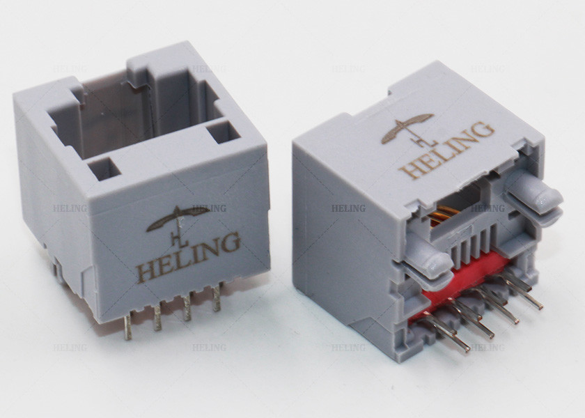 Female 8P8C RJ45 Right Angle Connector 10 / 100 Base - T Magnetic With G / Y LED Pipes