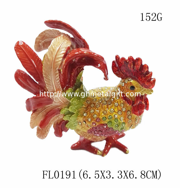 Fancy Mini Rooster Metal Jewelry Box pewter jewelry box with rooster design