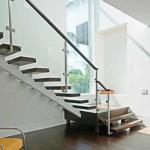American Standard Stair Single Mono Steel Beam Steel Glass Railing Wood Step