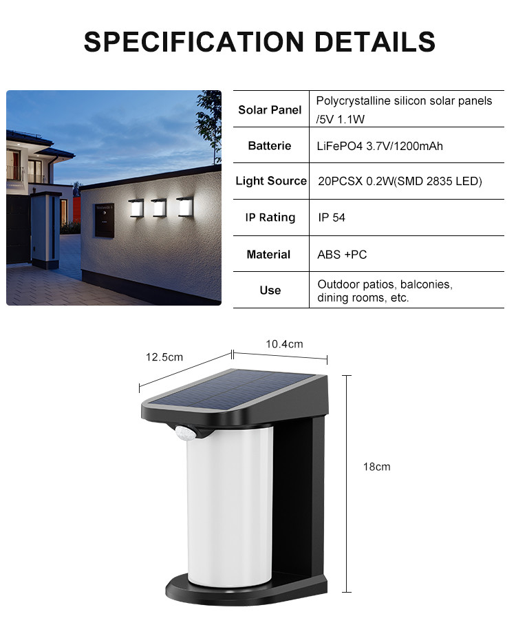 12.5*10.4*18cm Solar Wall Light B719 Model Number Led Wall Lamp Outdoor Solar Garden Lights