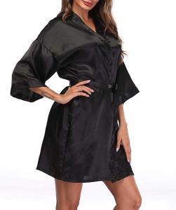Wholesale Black Sexy 100% Mulberry Silk Nightgown Short Plain Dyed 200Gsm Weight from china suppliers