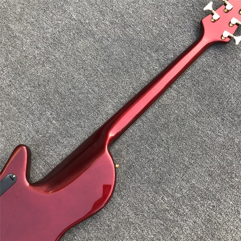 Metallic red Butterfly 5 strings Ash wood Bass Guitar,Factory custom Neck through body 9V active pickups Electric Bass
