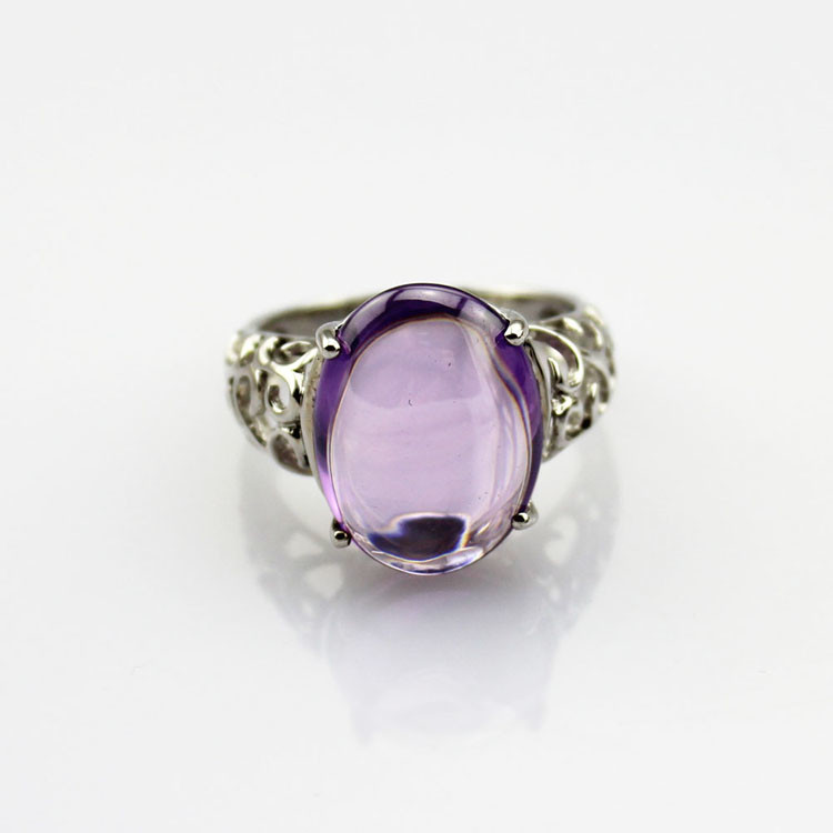 925 Silver Ring with 11mmx14mm Oval Dome Amethyst Cubic Zircon (R212)