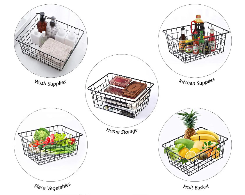 Black Wire Mesh Baskets Pantry Storage Metal Wire Fruit Basket