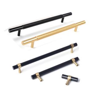 Wholesale Aluminium Brass T Bar Handles Black Gold for Kitchen 195mm 225mm 385mm Length from china suppliers