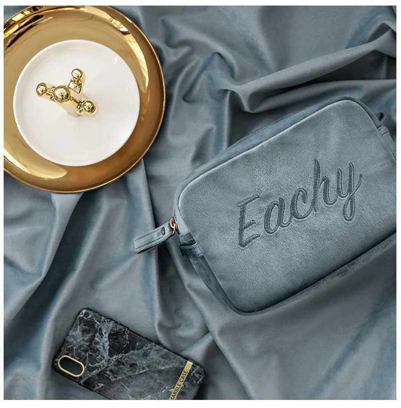 Small Letter Embroidery Plain Soft Velvet Makeup Bag For Brushes