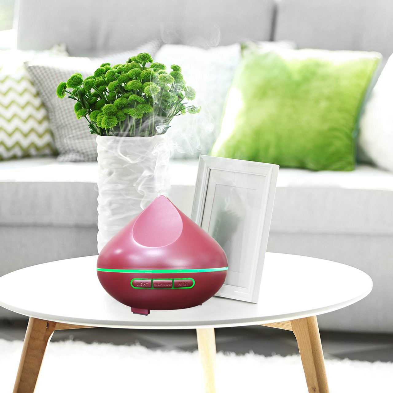 Bud Shaped 300ML Wood Grain Aromatherapy Humidifier Essential Oil Diffuser With Beautiful LED Light