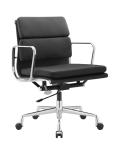 Chromed Aluminum Frame Soft Pad Office Chair Executive Black Genuine Leather