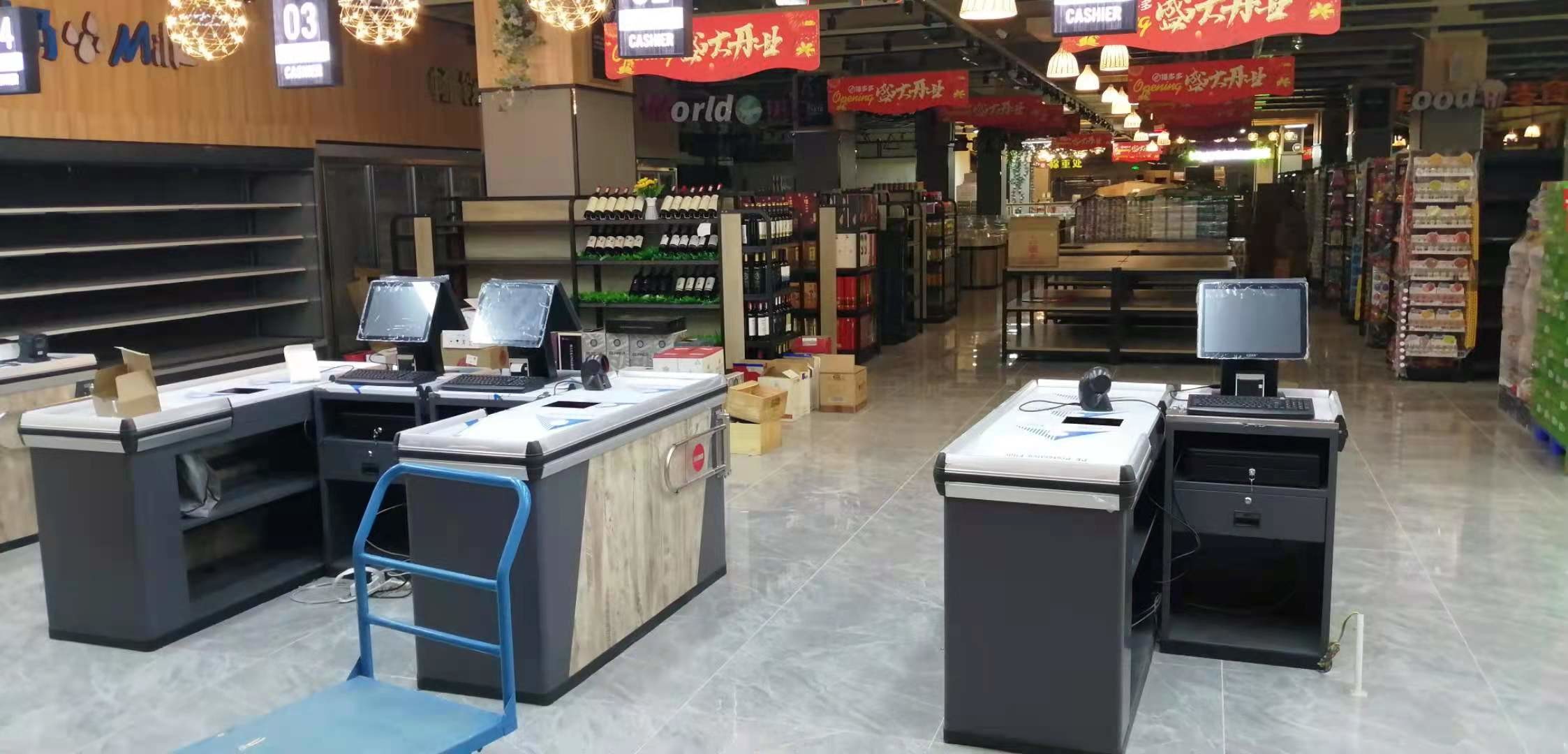 Gondola Supermarket Checkout Counter Stainless Steel Material Powder coating Surface