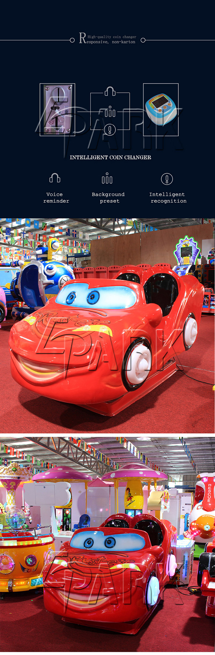 China factory low price coin operated fiberglass kiddie rides EPARK shopping arcade racing car amusement rides on machin
