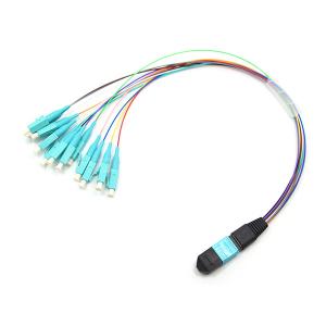 Wholesale Male to LC/UPC Harness MPO Fanout Cable 12 Fibers OM3 50/125 10G Hytrel Jacket from china suppliers