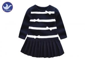 China Crew Neck Girls Knitted Dress Long Sleeves Pleated Stripes Butterfly Knot Girls on sale