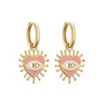 Crystal Enamel 14k Gold Jewelry Turkish Heart Shape Evil Eye Hoop Earrings