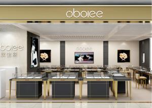 Wholesale S/S + MDF + Glass + Lights Gold Jewellery Showroom Interior 3D Design from china suppliers