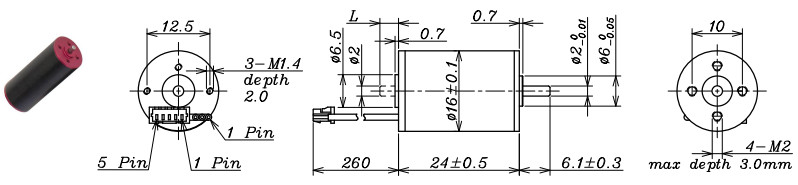 24mm Length Brushless Coreless Motor , 16mm Diameter 4.5 V Motor 150mA
