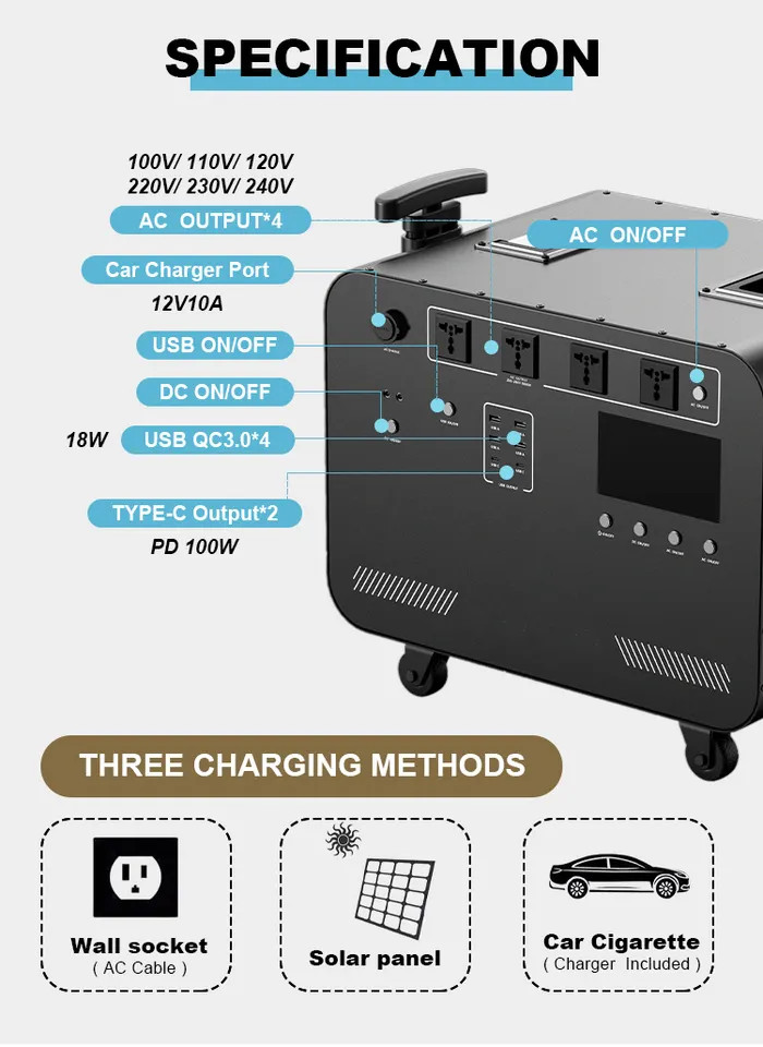 5000W Outdoor Rechargeable Power Station With Grade A+ LiFePO4 Lithium Ion Batteries