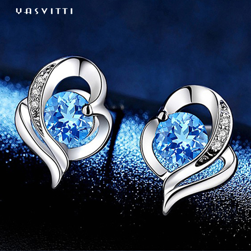 0.04oz 1x0.8cm Sterling Silver Heart Earrings SGS Blue Stone Earring girlfriend