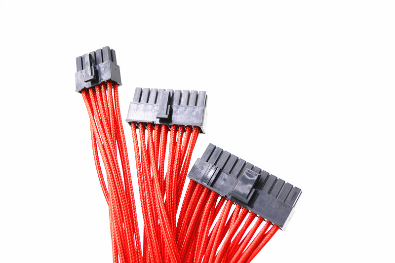 Modular Cable for Power Supply with Extra-Sleeved 24 PIN 8PIN 6PIN 640mm Length Red