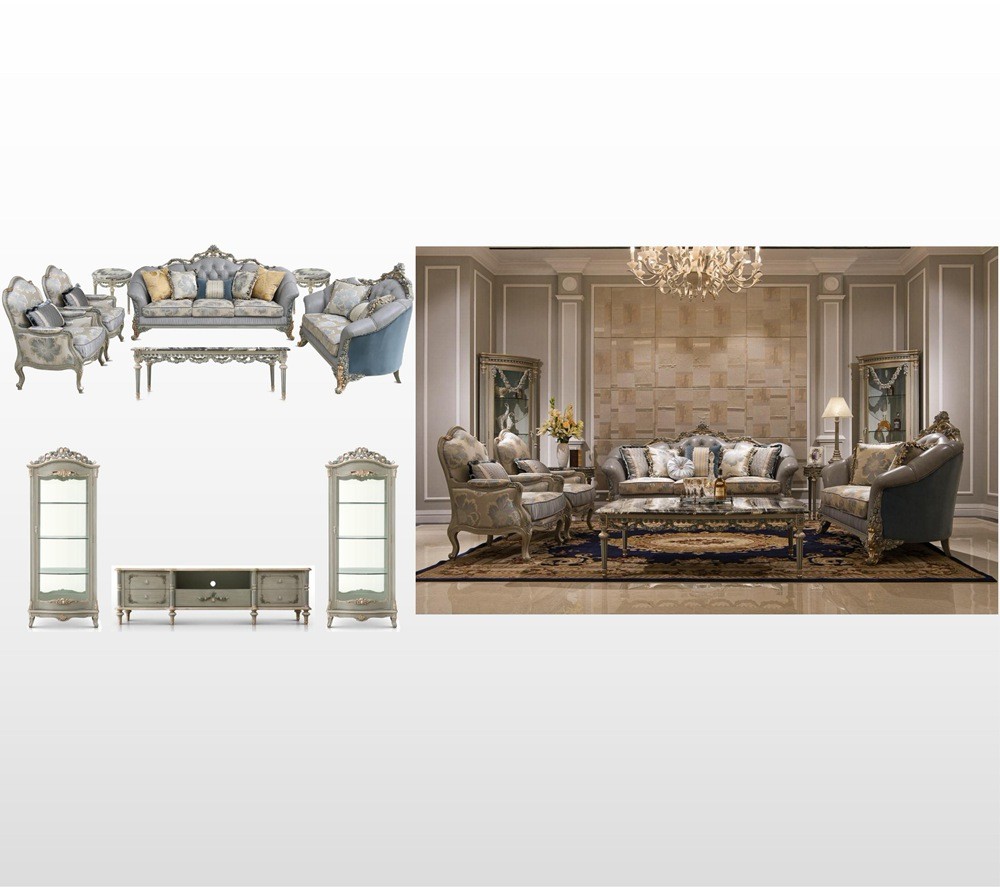 Elegant Wood Luxury Carved European Living Room Furniture Set