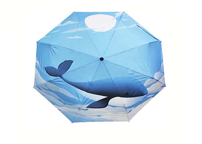 Black Metal Frame Small Foldable Umbrella , Collapsible Umbrella Digital Printing