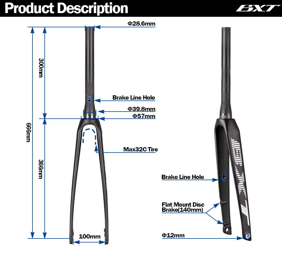300mm Tube Carbon Road Bike Fork Aero Shaping Flat Mount Hard Disc Brake Front Fork
