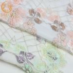 Beautiful Green 3D Embroidery Lace Fabric 20% Polyester For Evening Dresses