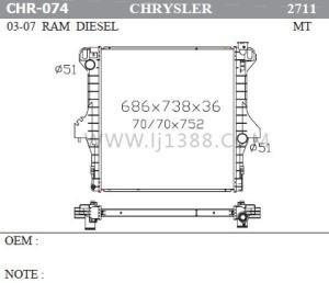Wholesale RAM Diesel'03-07 CHRYSLER Car Radiator 36mm Thickness 51mm Inlet / Outlet Size from china suppliers