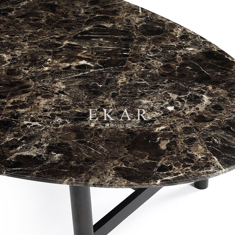 Wooden Frame Oval Modern Design Marble Top Coffee Table